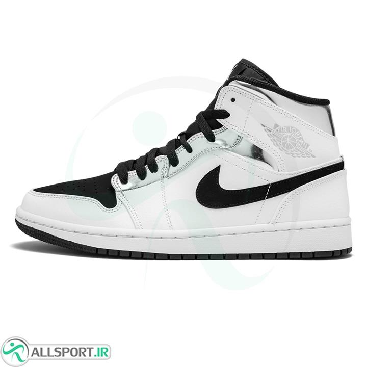 کتانی رانینگ نایک طرح اصلی سفید نقره ای Nike Air Jordan 1 Mid WhiteSilver